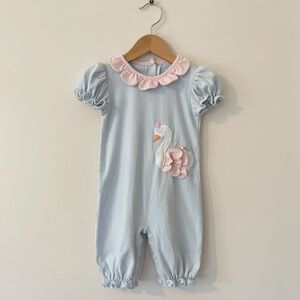 ZUCCINI KIDS EUC Powder Blue Petal Collar Swam Appliqué Bubble Romper